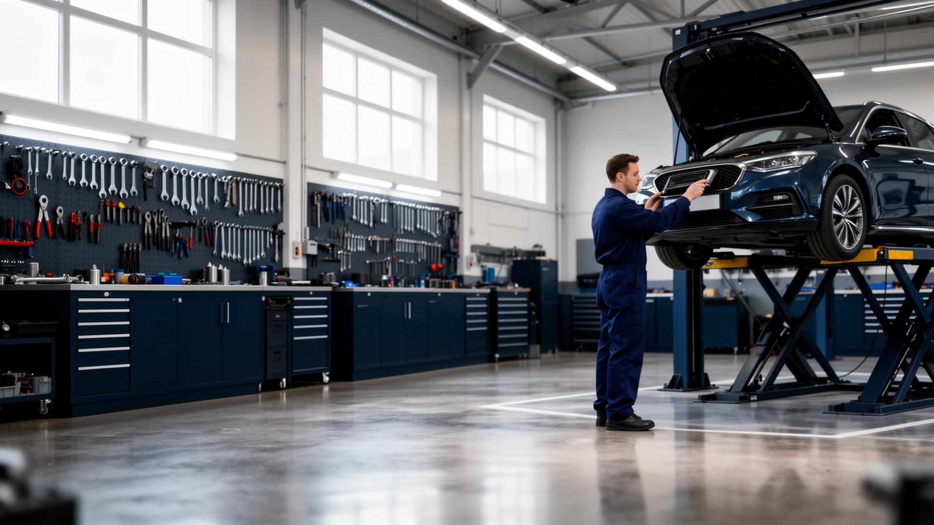 Mechanic working in a modern professional workshop